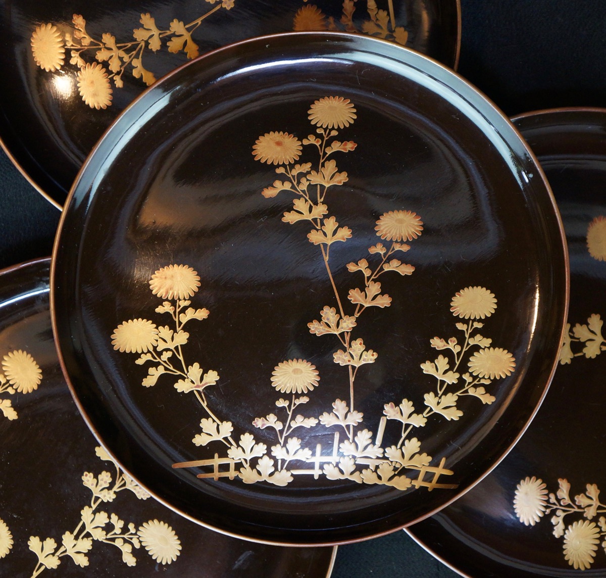 Antique Japanese Kizara lacquered wood plates Wajima 1900s Japan Makie eBay