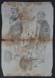 Antique ink peasant market 1800