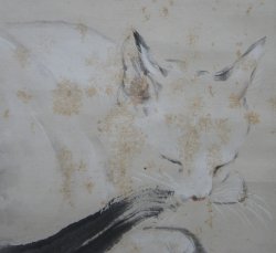 The sleepy Neko 1900 Sumi-e