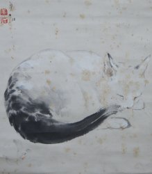 The sleepy Neko 1900 Sumi-e