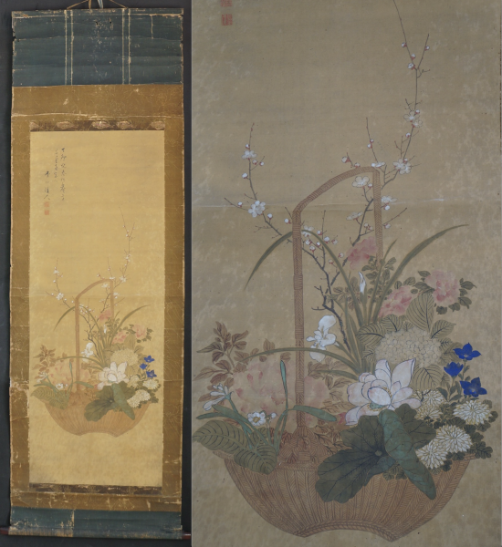 Antique Edo floral scroll 1800