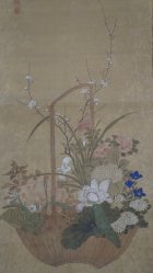 Antique Edo floral scroll 1800