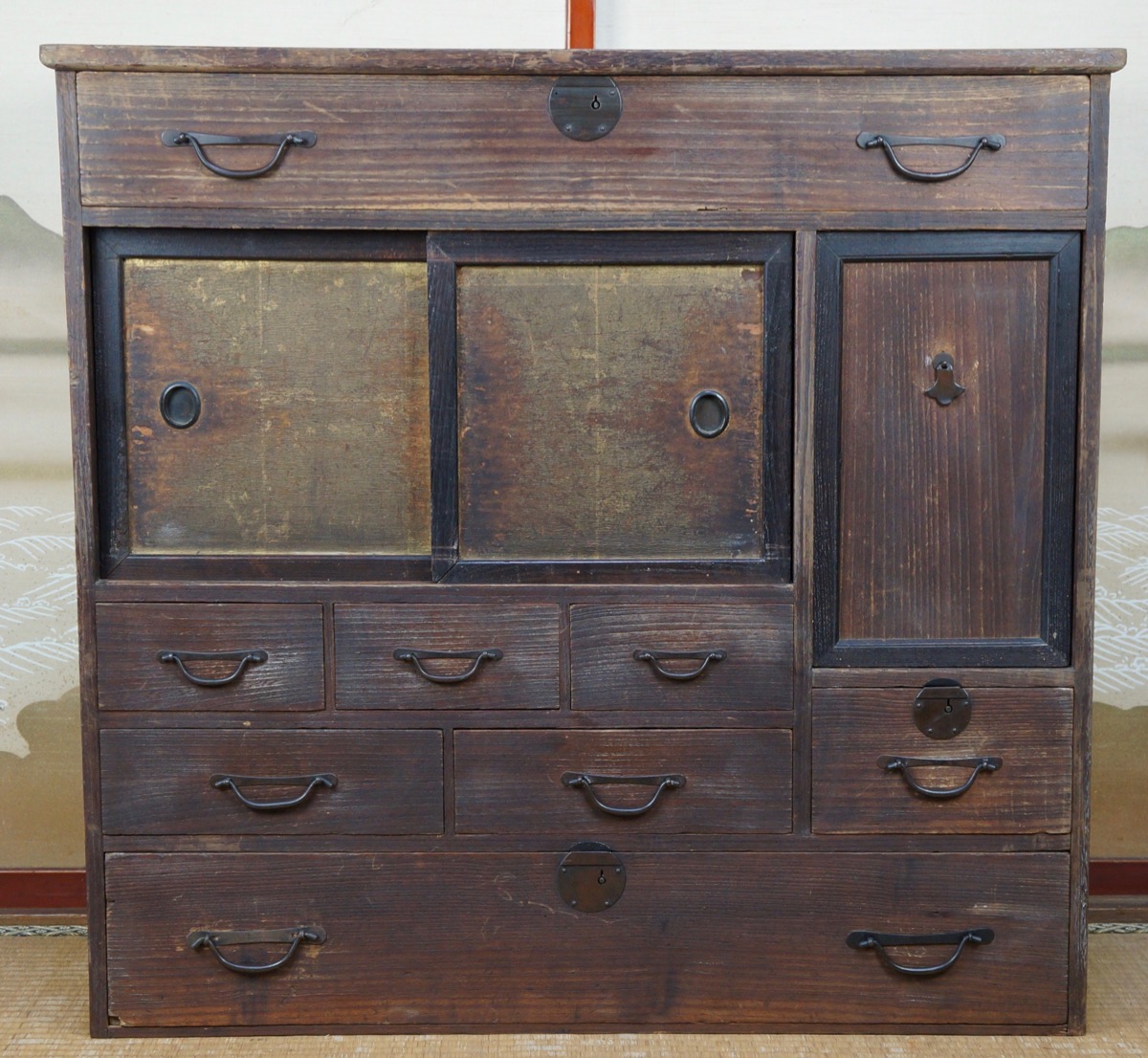 Antique Chadansu Japanese Furniture 1900s Japan Cabinet Tansu Craft Materials: wood, bronze - Antique Chadansu Japanese Furniture 1900s Japan Cabinet Tansu Craft