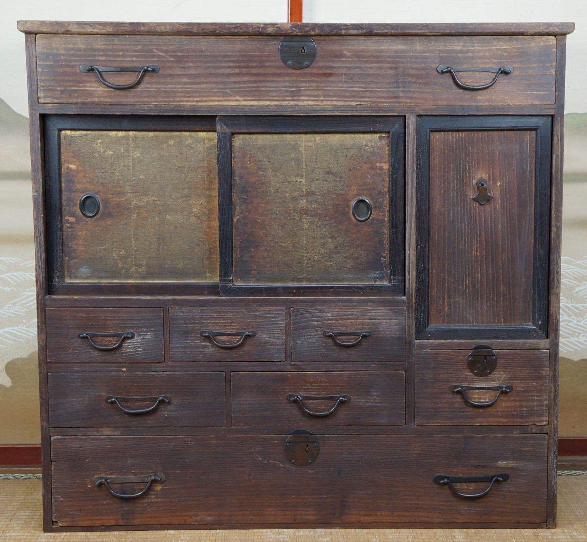 Antique Chadansu Japanese Furniture 1900s Japan Cabinet Tansu Craft Materials: wood, bronze - Antique Chadansu Japanese Furniture 1900s Japan Cabinet Tansu Craft