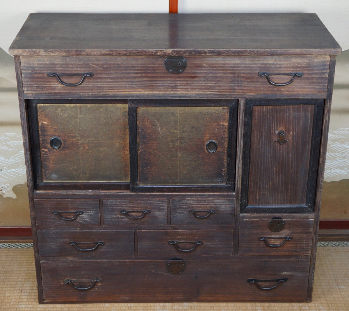 Antique Chadansu Japanese Furniture 1900s Japan Cabinet Tansu Craft Materials: wood, bronze - Antique Chadansu Japanese Furniture 1900s Japan Cabinet Tansu Craft