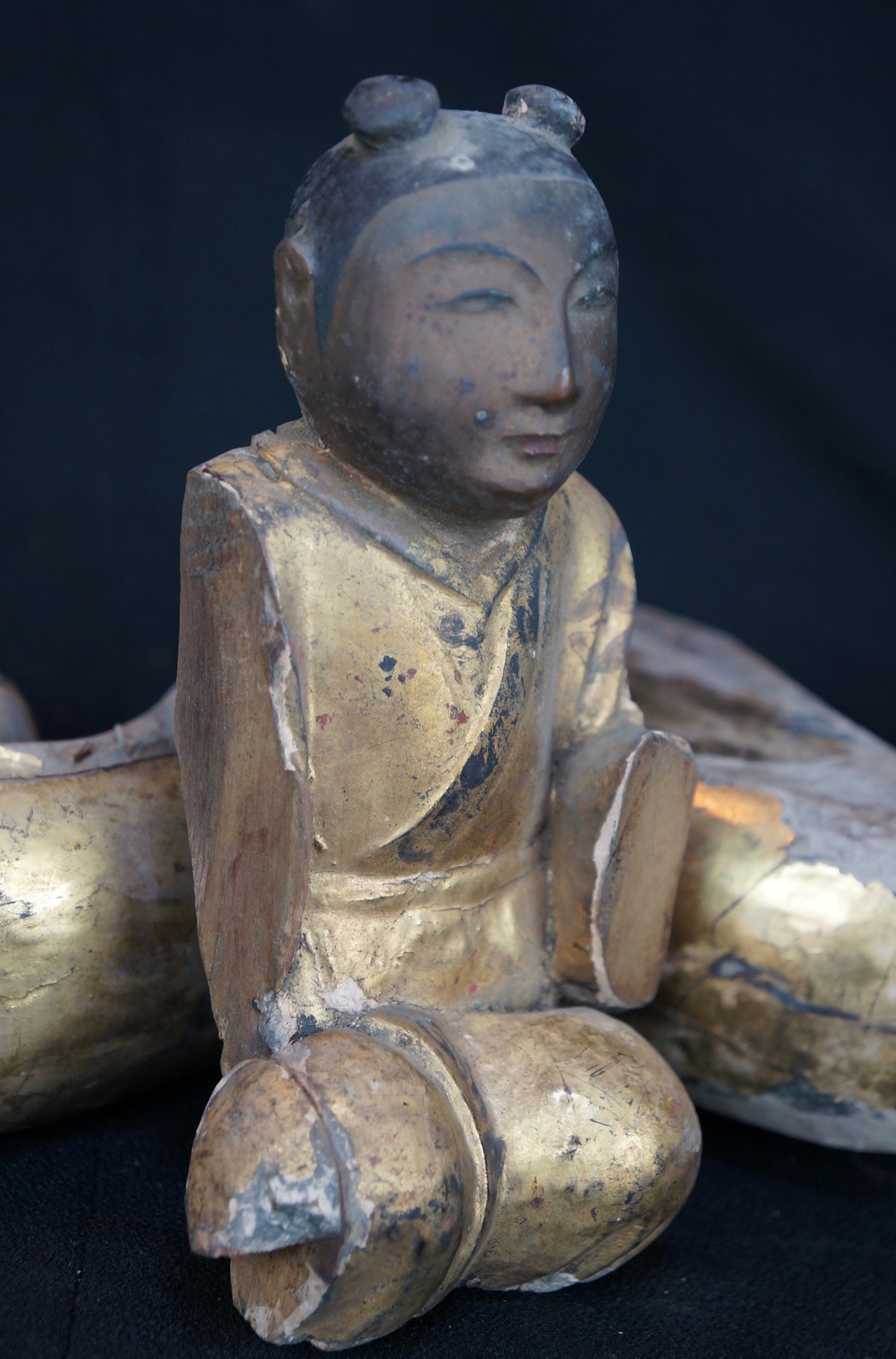 Antique Japanese wood carving shrine sculpture 1800 architecture Japan