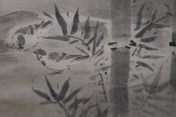 Bamboo sparrow Sumi-e scroll 1700