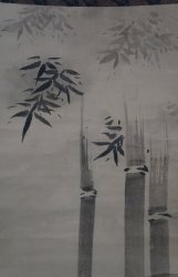 Bamboo sparrow Sumi-e scroll 1700