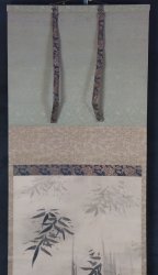 Bamboo sparrow Sumi-e scroll 1700
