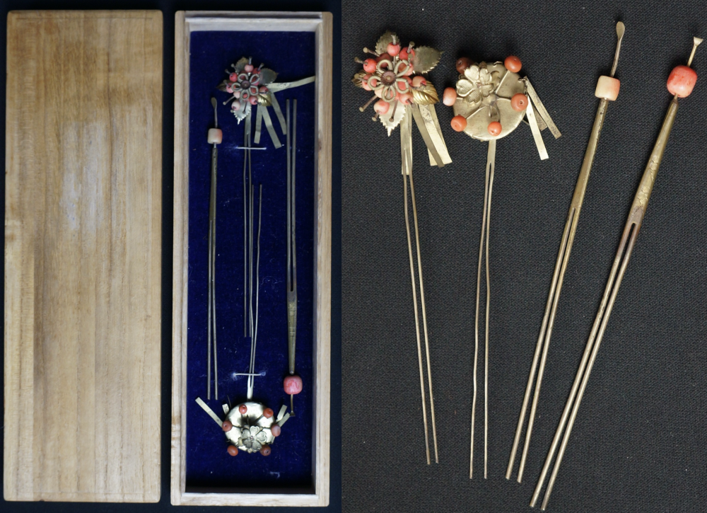 Coral Kanzashi pins 1900