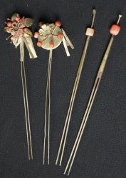 Coral Kanzashi pins 1900