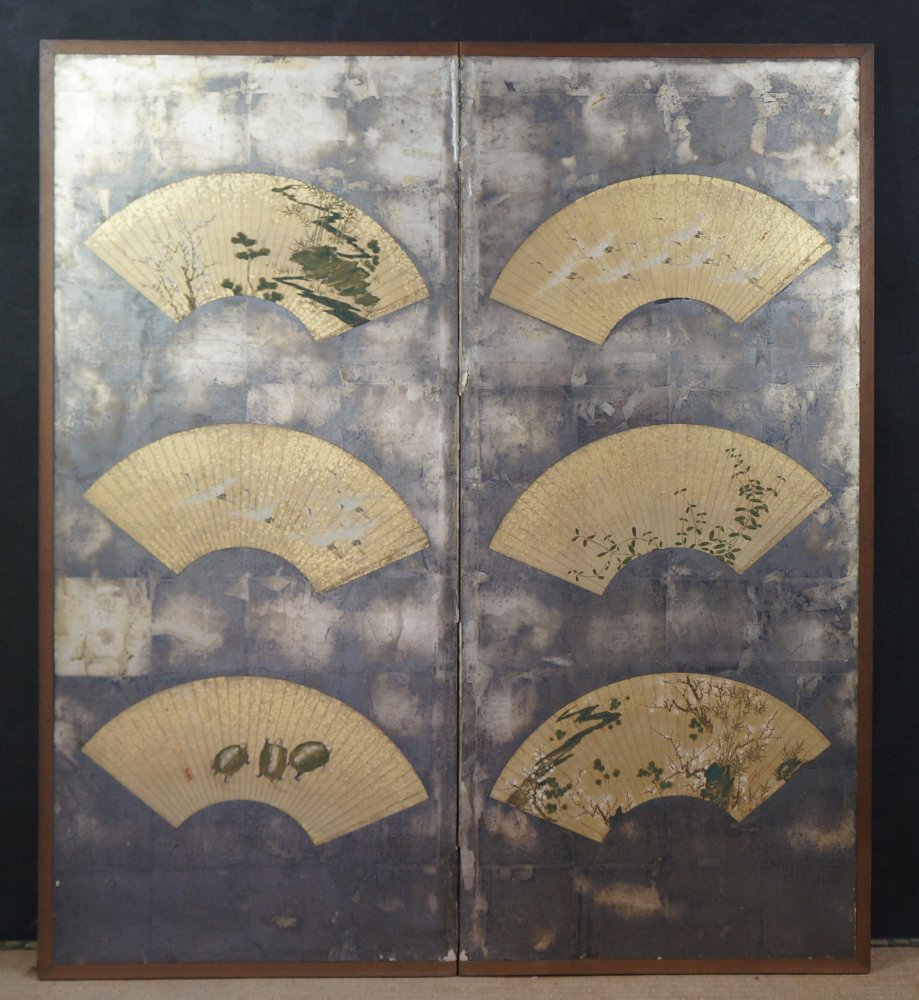 屏風A Antique Japan silver leaf Byobu wind screen 1880 Kyoto interior | eBay