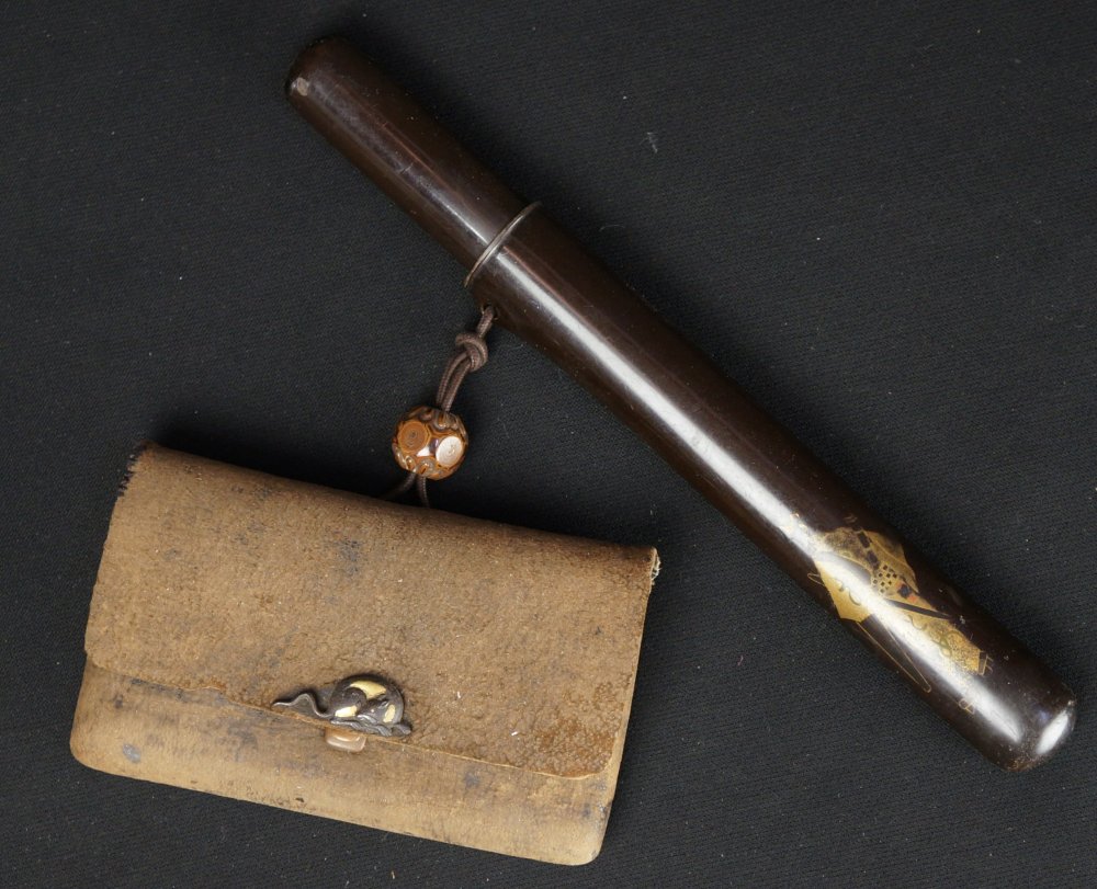 Japan antique silver Kiseru pipe 1800 Edo hand craft tobacco case