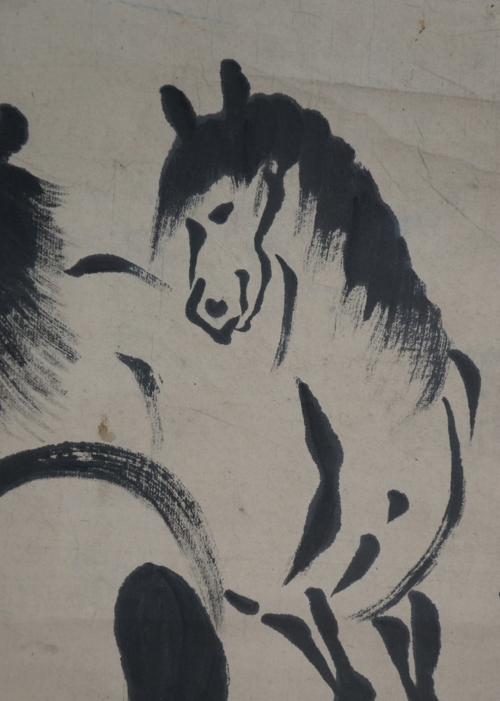 Antique Japan horse painting Kakejiku scroll art 1800 Shibata