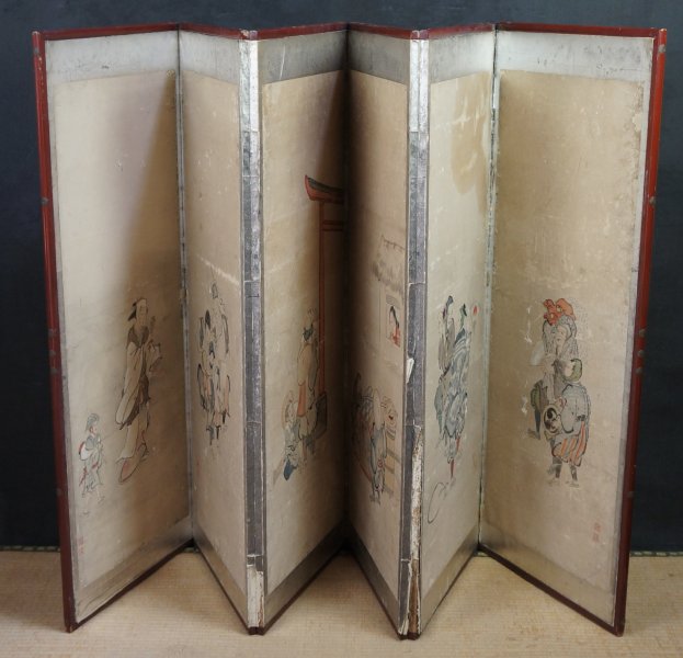 Rural folk folding screen 1800