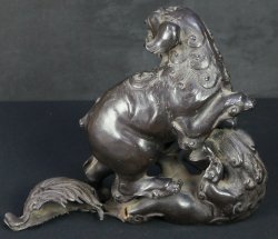 Shishi lion pewter sculpture 1900