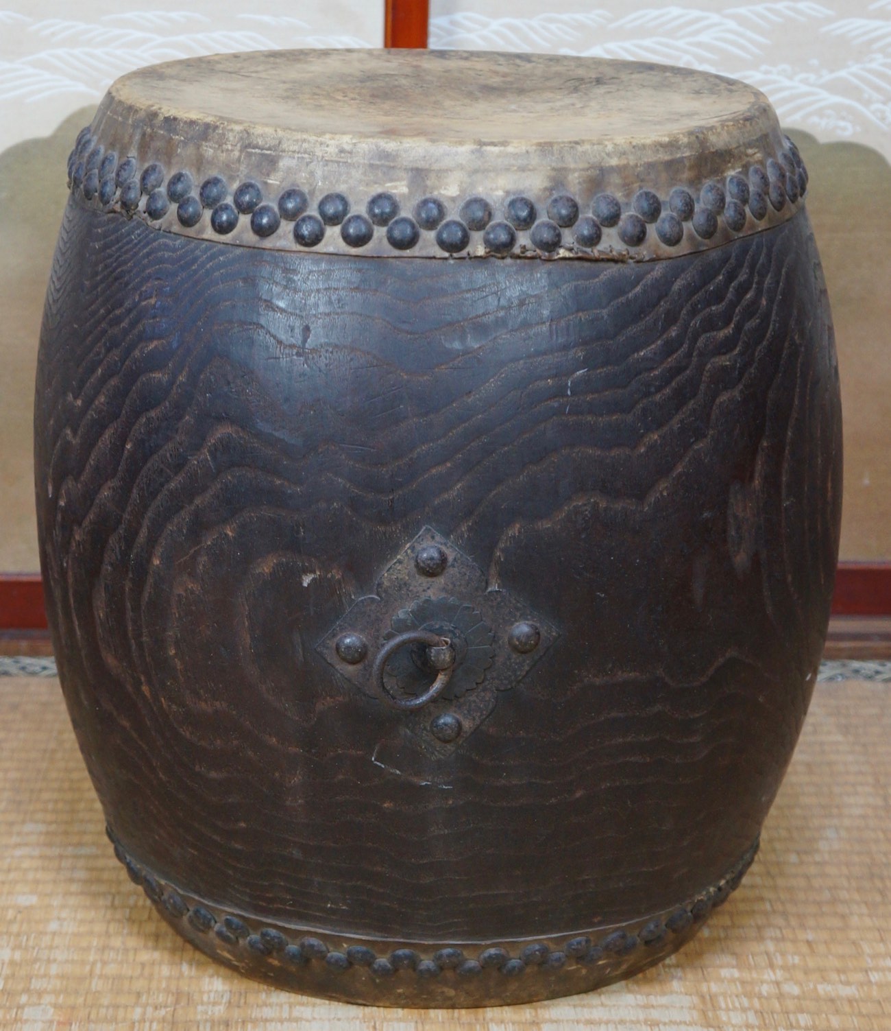 Antique Taiko Japanese hand carved Buddhist drum 1800s Japan instrument