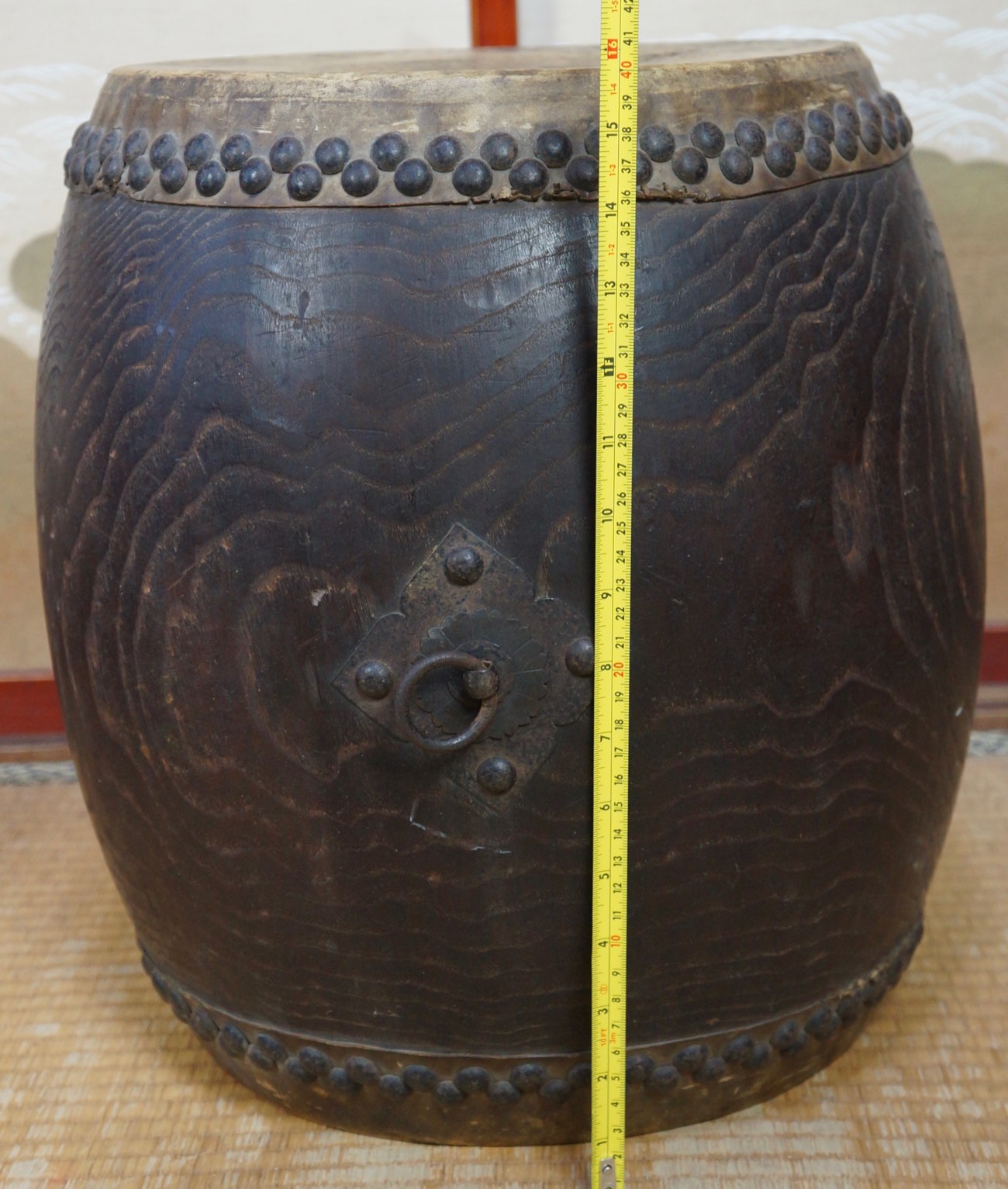 Antique Taiko Japanese hand carved Buddhist drum 1800s Japan instrument
