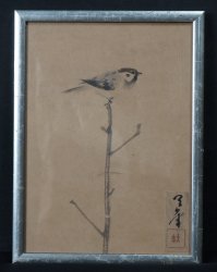 Winter sparrow Sumi-e 1880
